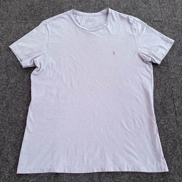 AllSaints Men's L T Shirt Embroidered Ramskull Organic Cotton Regular Fit Purple - Picture 1 of 5